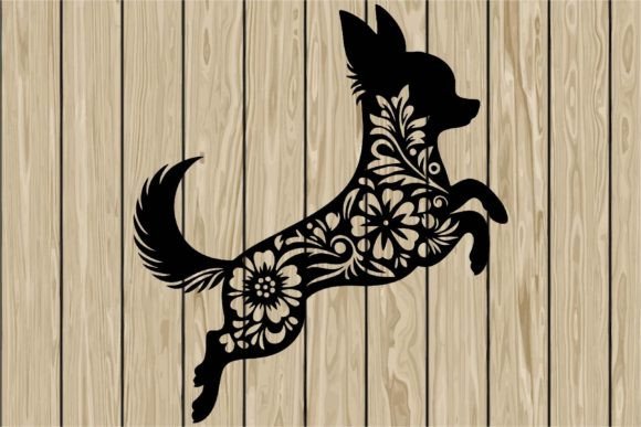 Floral Chihuahua Dog Jumping Stencil SVG