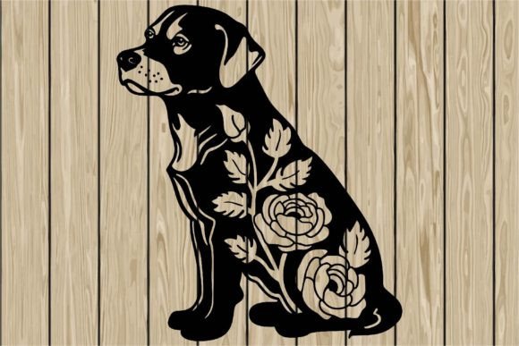 Floral Dog Stencil Silhouette SVG
