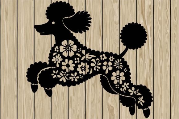 Floral Poodle Dog Jumping Stencil SVG