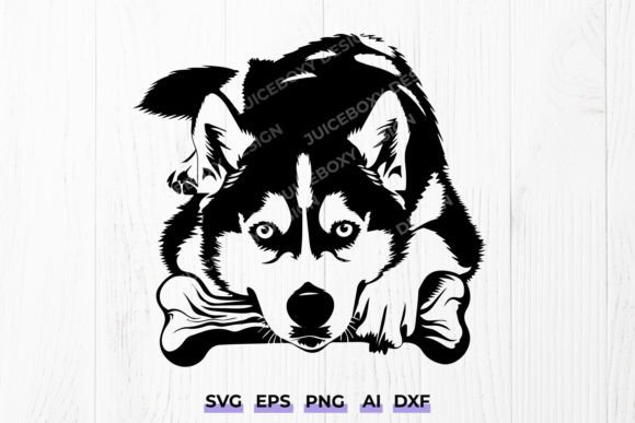 Siberian Husky Dog with Bone Svg